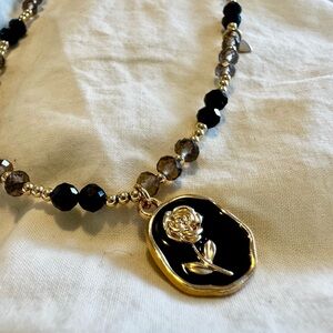 Dainty Semi Precious Quartz & Black Spinel Necklace w/ Gold Filled Beads